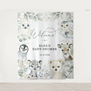 Wintergrün Gold Arktische Tiere Baby Willkommen Wandteppich