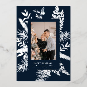 Wintergrün Laub elegante Foto-Festtagskarte Folieneinladung