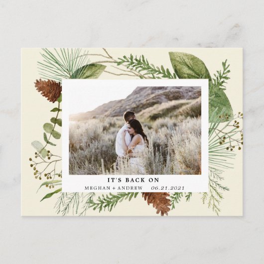 Wintergrün Save the Date Foto Postkarte (Vorderseite)