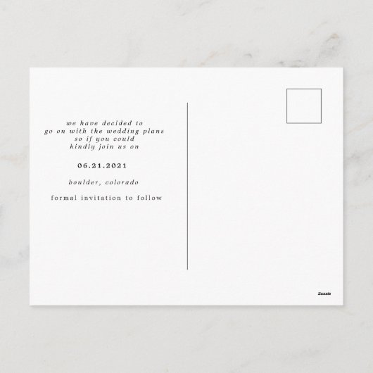 Wintergrün Save the Date Foto Postkarte (Rückseite)