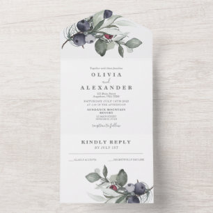 Wintergrün und Beeren Hochzeitseinladung All In One Einladung