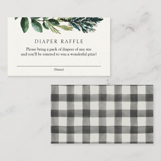 Wintergrün und Karierte Windelumrandung Begleitkarte (Vorne/Hinten)