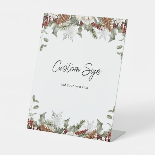 Wintergrün und Schneeflocke, individuelles Textdie Sockelschild (Vorderseite)