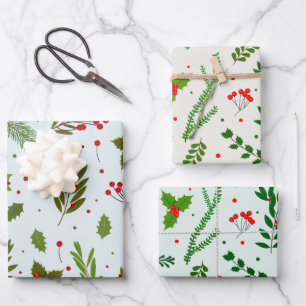 Wintergrün und Weihnachtsberries Weihnachten Geschenkpapier Set