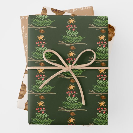 Wintergrün Wasserfarbener Weihnachtsbaum Geschenkpapier Set (Beispiel)