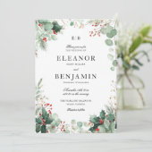 Wintergrün Weihnachten Einladung Hochzeit (Stehend Vorderseite)