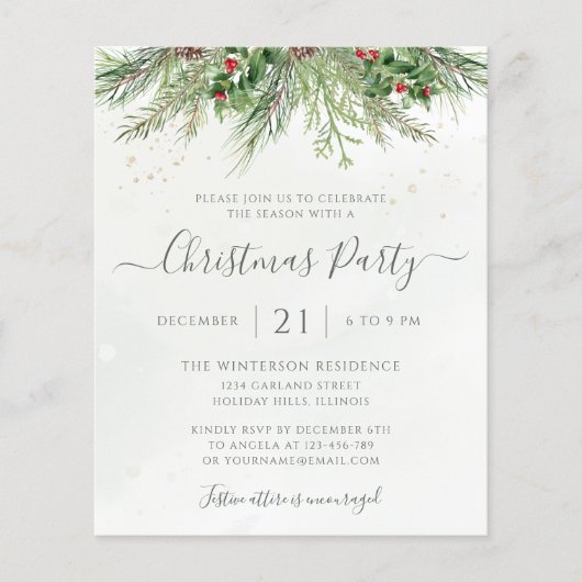 Wintergrün Weihnachtsfeier Einladung (Vorderseite)