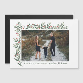 Wintergrün Weißes Foto Weihnachten Magnetkarte