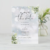 Wintergrüne Blumen Hochzeit QR-Code Save The Date (Stehend Vorderseite)