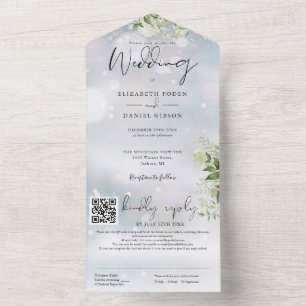 Wintergrüne Florale QR-Code-Hochzeit All In One Einladung
