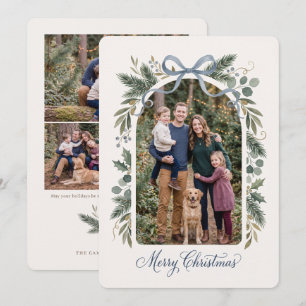 Wintergrüne Schleife Weihnachtsfoto Feiertagskarte