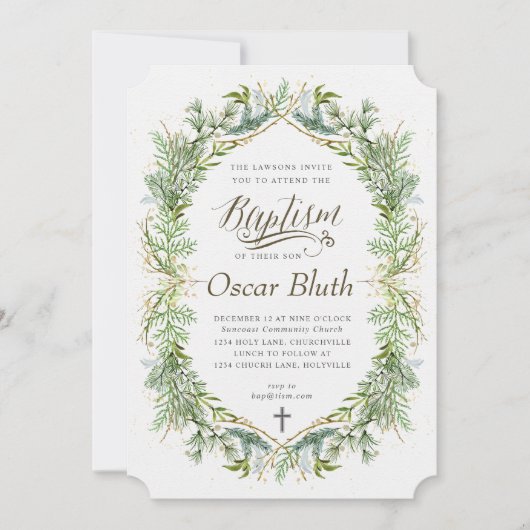 Wintergrüne Taufe Einladung (Vorderseite)