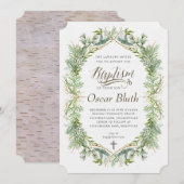 Wintergrüne Taufe Einladung (Vorne/Hinten)