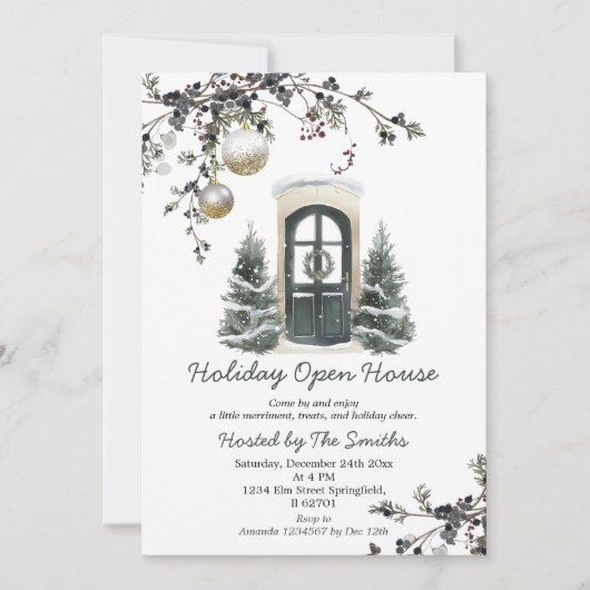 Wintergrüne Weihnachtsbaumkugeln Holiday Open Hous Einladung (Vorderseite)