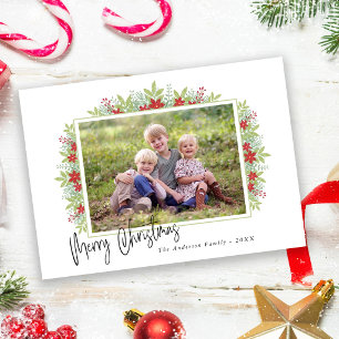 Wintergrüne Weihnachtsstern-Foto-Weihnachten Feiertagskarte