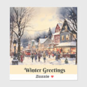 Wintergruß, schneebedeckte Stadtstraße, Aufkleber (Blatt)