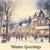 Wintergruß, schneebedeckte Stadtstraße, Aufkleber (Vorderseite)