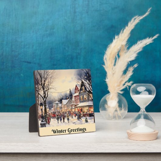 Wintergruß, schneebedeckte Stadtstraße, Fotoplatte (InSitu)