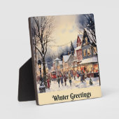 Wintergruß, schneebedeckte Stadtstraße, Fotoplatte (Vorderseite)