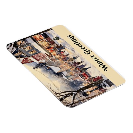 Wintergruß, schneebedeckte Stadtstraße, Magnet (Rechte Seite)