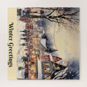 Wintergruß, schneebedeckte Stadtstraße, Puzzle (Horizontal)