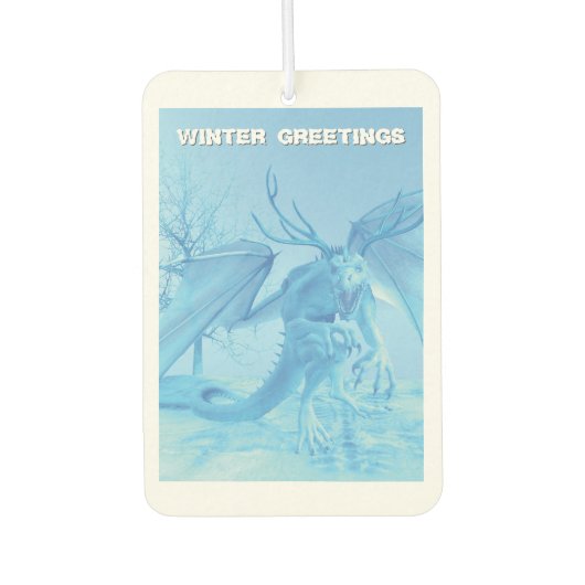 Wintergrüße. Eisdrache mit Geweih Autolufterfrischer (Vorderseite)