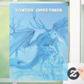 Wintergrüße. Eisdrache mit Geweih Fensteraufkleber (Zuhause)