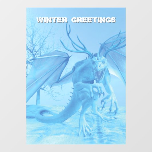 Wintergrüße. Eisdrache mit Geweih Fensteraufkleber (Blatt)