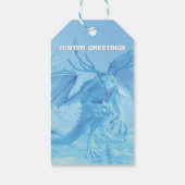 Wintergrüße. Eisdrache mit Geweih Geschenkanhänger (Rückseite)