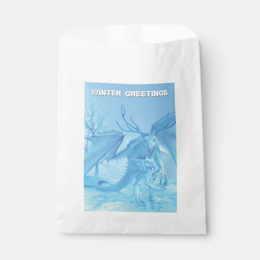 Wintergrüße. Eisdrache mit Geweih Geschenktütchen (Vorderseite)