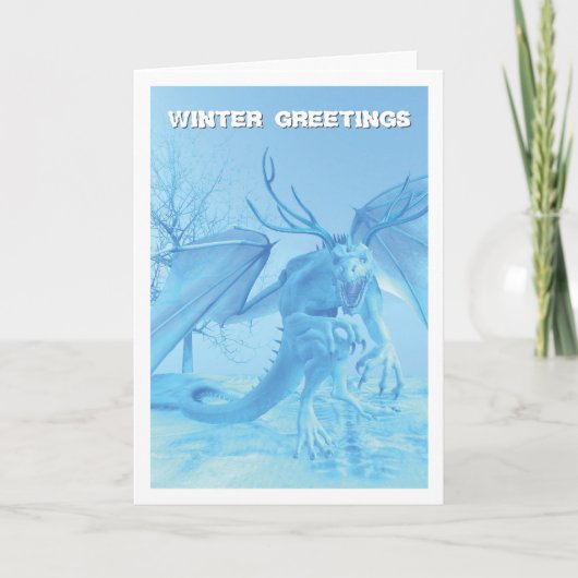 Wintergrüße. Eisdrache mit Geweih Karte (Vorderseite)