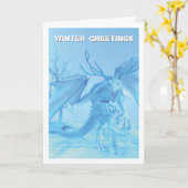 Wintergrüße. Eisdrache mit Geweih Karte (Gelbe Blume)