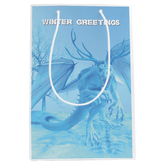 Wintergrüße. Eisdrache mit Geweih Mittlere Geschenktüte (Vorderseite)