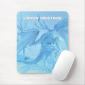 Wintergrüße. Eisdrache mit Geweih Mousepad (Mit Mouse)