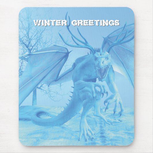 Wintergrüße. Eisdrache mit Geweih Mousepad (Vorne)