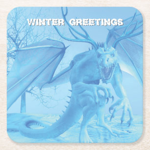 Wintergrüße. Eisdrache mit Geweih Rechteckiger Pappuntersetzer