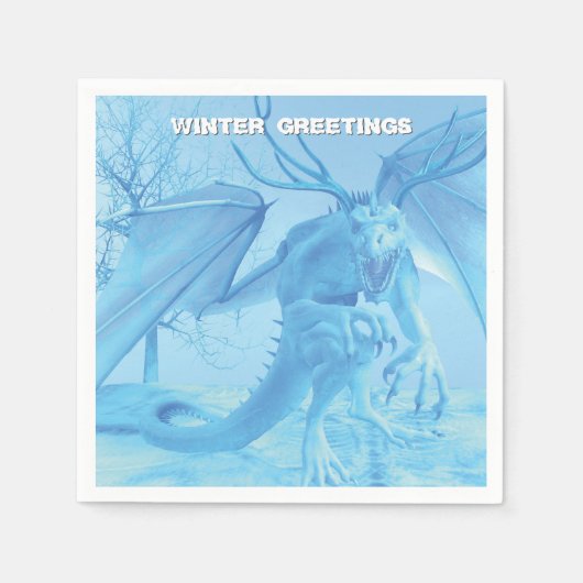 Wintergrüße. Eisdrache mit Geweih Serviette (Vorderseite)