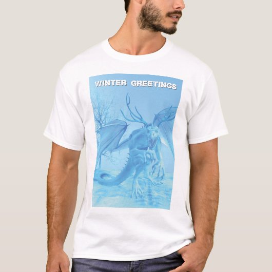 Wintergrüße. Eisdrache mit Geweih T-Shirt (Vorderseite)