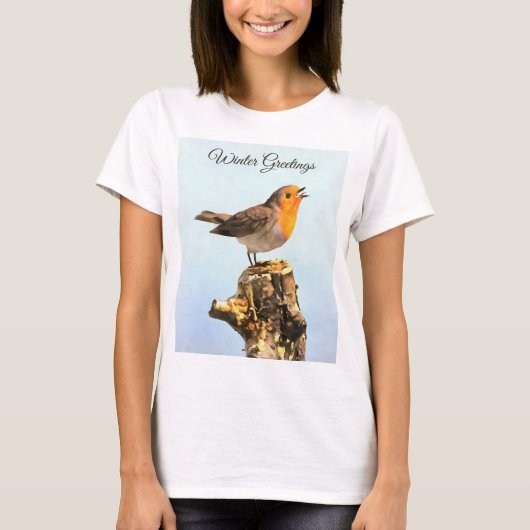 Wintergrüße. Robin singend T-Shirt (Vorderseite)