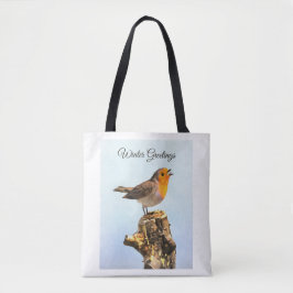 Wintergrüße. Robin singend  Tasche
