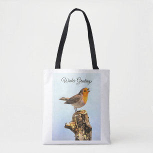 Wintergrüße. Robin singend Tasche