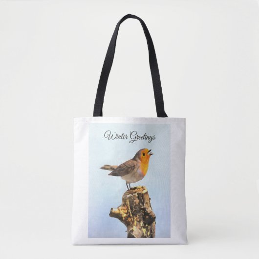 Wintergrüße. Robin singend  Tasche (Vorderseite)