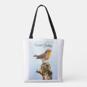Wintergrüße. Robin singend  Tasche (Rückseite)