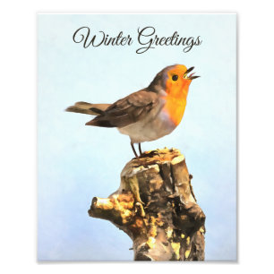 Wintergrüße. Rotkehlchen singt  Fotodruck