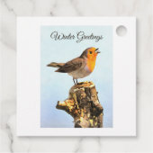 Wintergrüße. Rotkehlchen singt Geschenkanhänger (Rückseite)