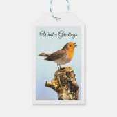 Wintergrüße. Rotkehlchen singt  Geschenkanhänger (Rückseite)