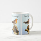 Wintergrüße. Rotkehlchen singt Kaffeetasse (VorderseiteRechts)