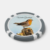 Wintergrüße. Rotkehlchen singt Pokerchips (Einzeln)