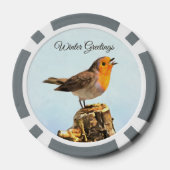 Wintergrüße. Rotkehlchen singt Pokerchips (Rückseite)