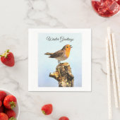 Wintergrüße. Rotkehlchen singt  Serviette (Beispiel)
